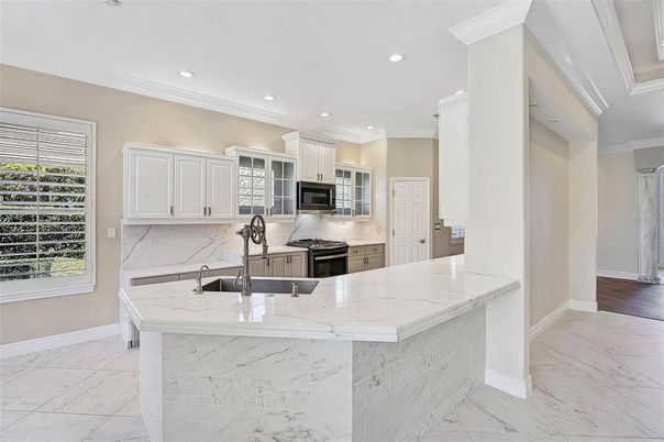 Interior, Kitchen, Marble, Recessed Lighting, Stainless Steel Appliances