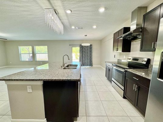 Chandelier, Interior, Kitchen, Pendant Lights, Recessed Lighting, Stainless Steel Appliances