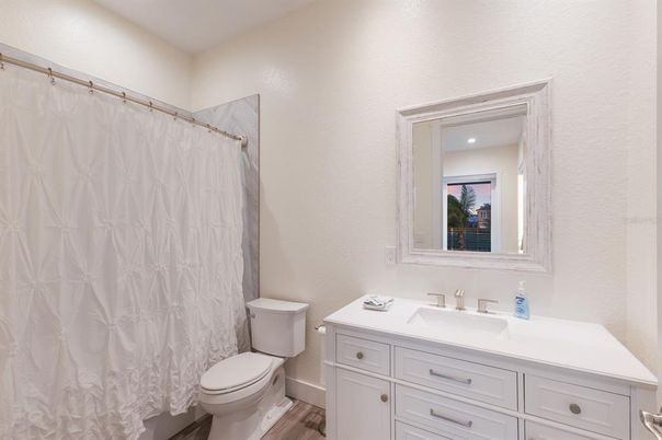 Bathroom, Interior, Recessed Lighting, Wood Texture Flooring