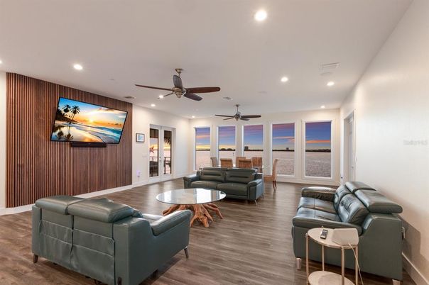 Interior, Living room, Recessed Lighting, Wood Texture Flooring