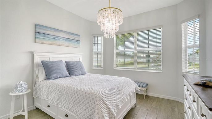 Bedroom, Chandelier, Interior, Wood Texture Flooring