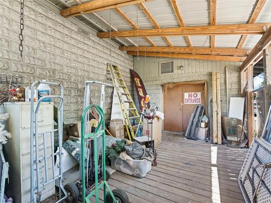 Fitness Equipment, Interior, Stone Walls, Wooden Beams, Wood Texture Flooring
