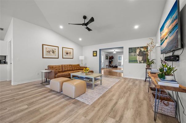 Interior, Living room, Recessed Lighting, Wood Texture Flooring