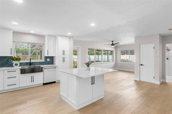 Interior, Kitchen, Recessed Lighting, Wood Texture Flooring