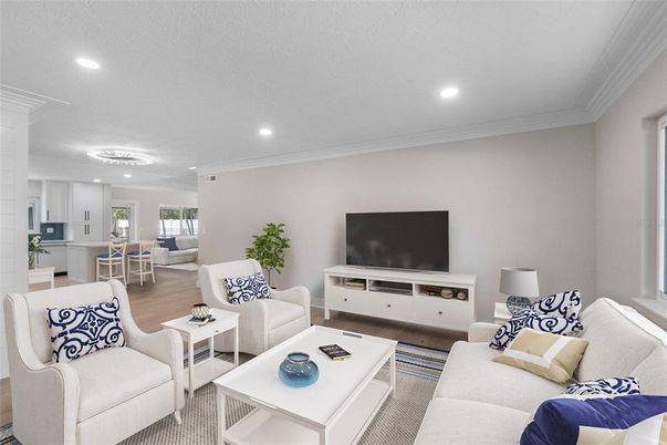 Interior, Living room, Recessed Lighting, Wood Texture Flooring
