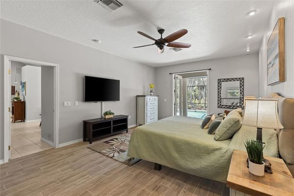 Bedroom, Interior, Recessed Lighting, Wood Texture Flooring