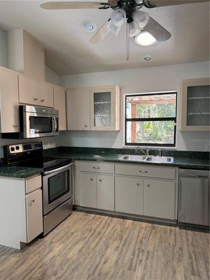 Interior, Kitchen, Stainless Steel Appliances, Wood Texture Flooring