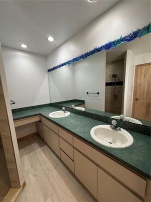 Bathroom, Dual Sink Vanities, Interior, Marble, Recessed Lighting