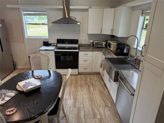 Interior, Kitchen, Stainless Steel Appliances, Wood Texture Flooring