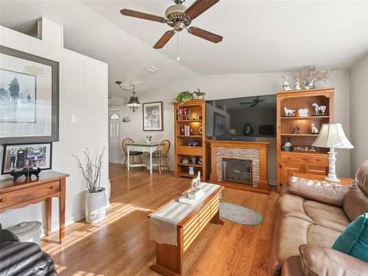 Dining room, Fireplace, Interior, Living room, Wood Texture Flooring