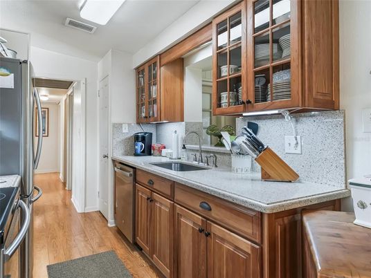 Interior, Kitchen, Stainless Steel Appliances, Wood Texture Flooring