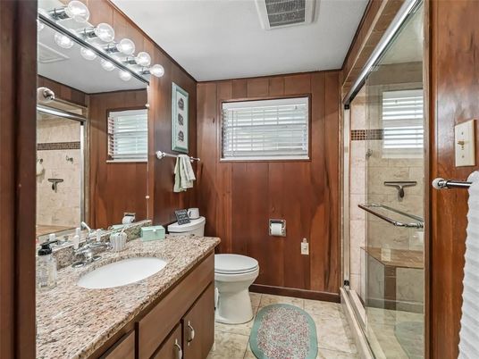 Bathroom, Glass Shower, Interior, Wooden Walls
