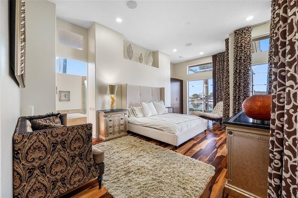 Bedroom, Interior, Recessed Lighting, Wood Texture Flooring