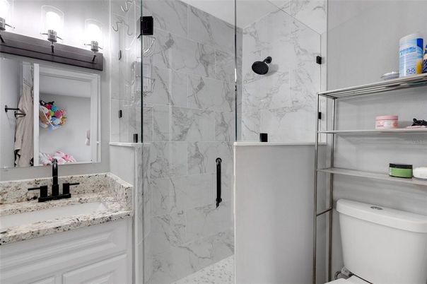 Bathroom, Glass Shower, Interior, Marble Walls