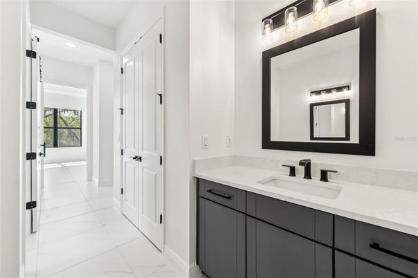 Bathroom, Dual Sink Vanities, Interior, Marble, Recessed Lighting