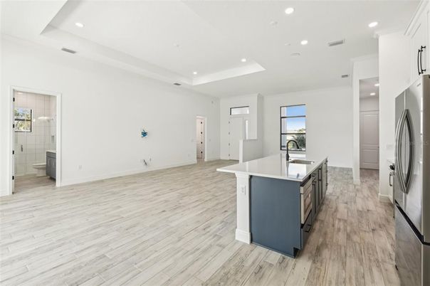 Interior, Kitchen, Recessed Lighting, Wood Texture Flooring
