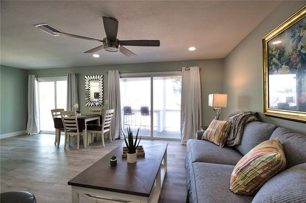 Dining room, Interior, Living room, Recessed Lighting, Wood Texture Flooring