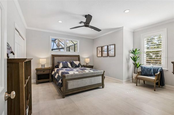 Bedroom, Interior, Recessed Lighting, Wood Texture Flooring