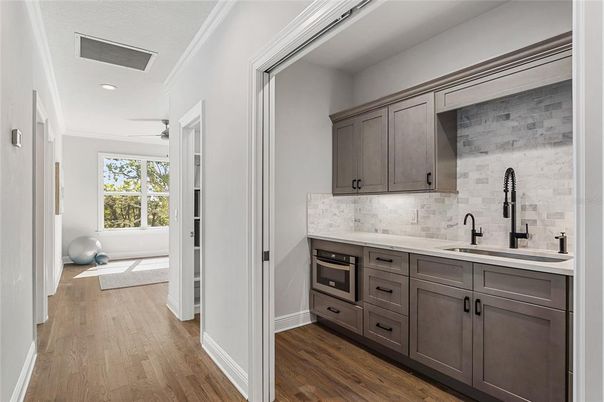 Interior, Recessed Lighting, Stone Walls, Wood Texture Flooring