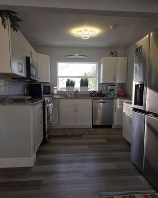 Interior, Kitchen, Stainless Steel Appliances, Wood Texture Flooring