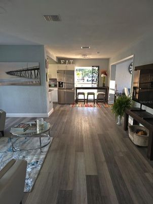 Dining room, Interior, Kitchen, Living room, Stainless Steel Appliances, Wood Texture Flooring