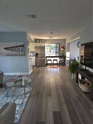 Interior, Kitchen, Living room, Stainless Steel Appliances, Wood Texture Flooring