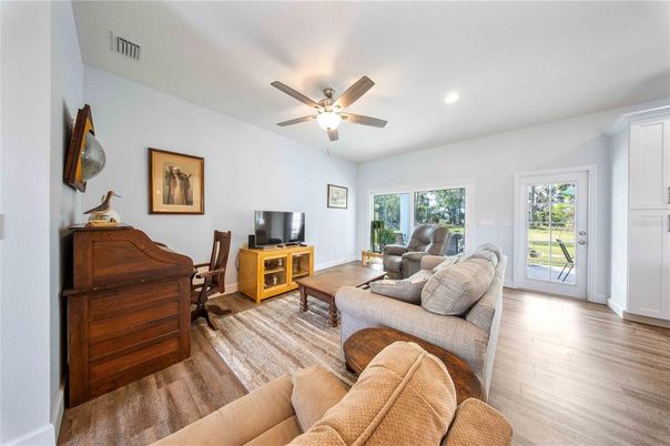 Home Office, Interior, Living room, Recessed Lighting, Wood Texture Flooring