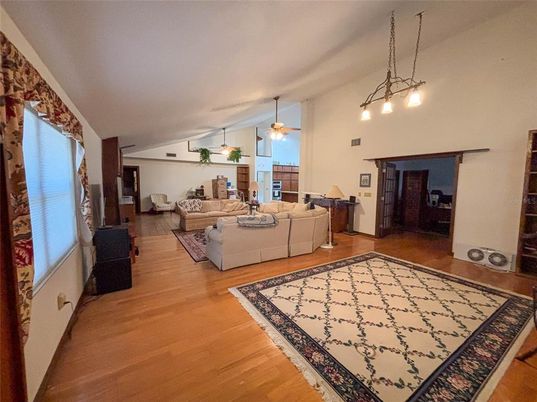 Fireplace, Interior, Living room, Pendant Lights, Wood Texture Flooring