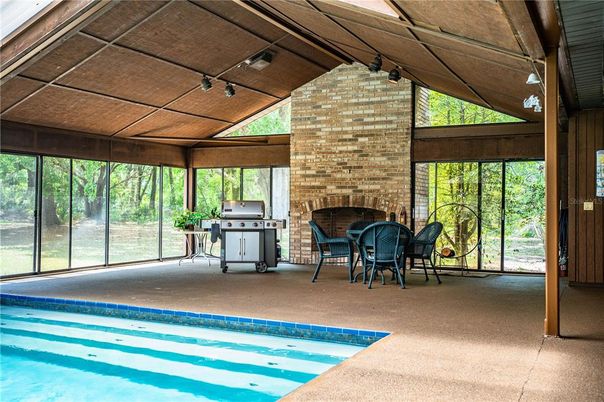 Interior, Pool, Stone Walls, Sun Room, Wooden Ceilings