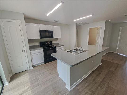 Interior, Kitchen, Recessed Lighting, Wood Texture Flooring