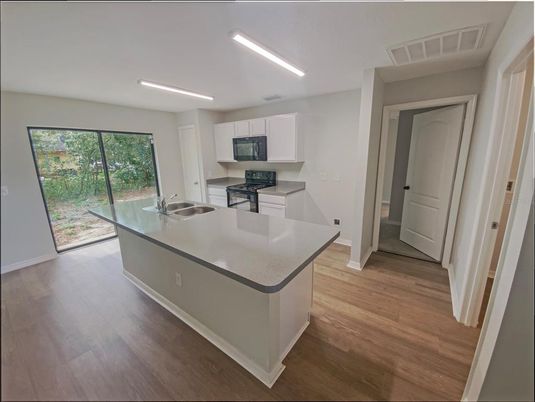 Interior, Kitchen, Recessed Lighting, Wood Texture Flooring