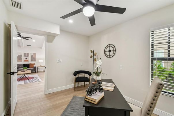 Home Office, Interior, Recessed Lighting, Wood Texture Flooring