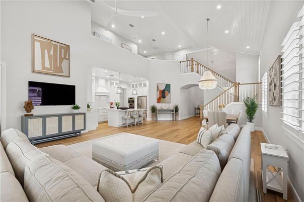 Dining room, Interior, Kitchen, Living room, Pendant Lights, Recessed Lighting, Wood Texture Flooring