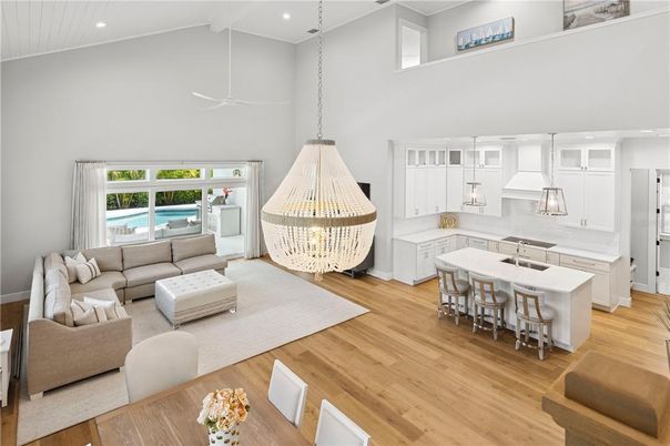 Dining room, Interior, Kitchen, Living room, Pendant Lights, Recessed Lighting, Wood Texture Flooring