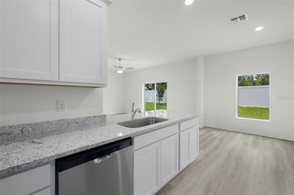 Interior, Kitchen, Recessed Lighting, Wood Texture Flooring