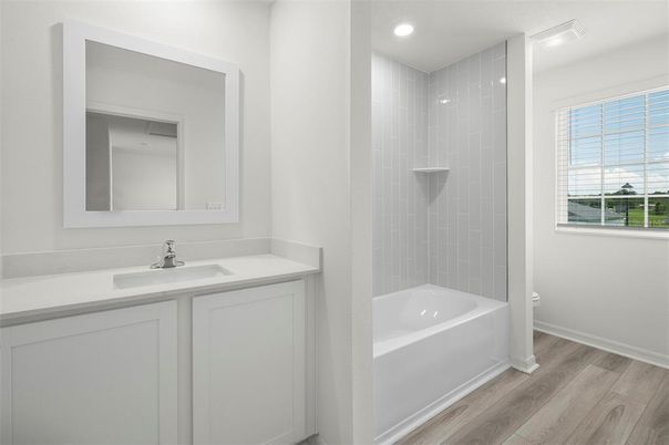 Bathroom, Interior, Recessed Lighting, Wood Texture Flooring