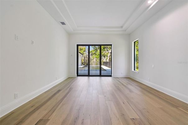 Empty room, Interior, Recessed Lighting, Wood Texture Flooring
