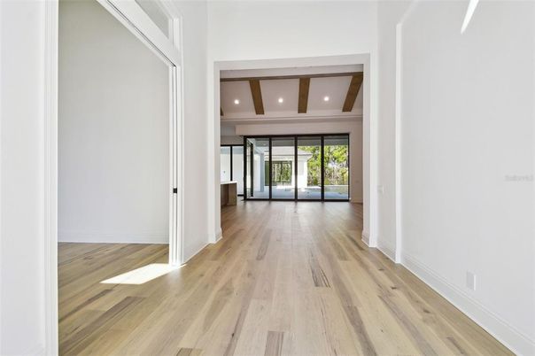 Empty room, Interior, Recessed Lighting, Wood Texture Flooring