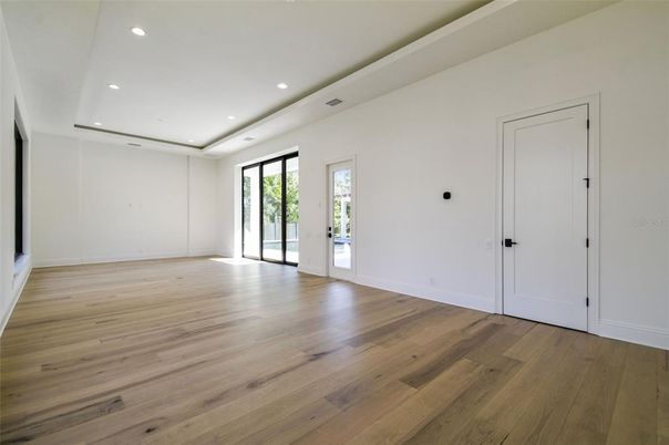 Empty room, Interior, Recessed Lighting, Wood Texture Flooring
