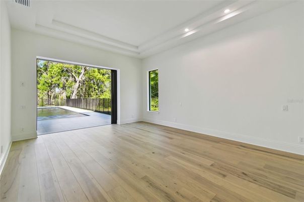Empty room, Interior, Recessed Lighting, Wood Texture Flooring