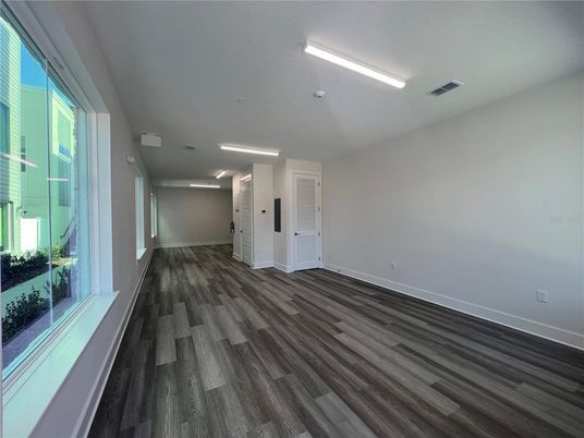 Empty room, Interior, Recessed Lighting, Wood Texture Flooring