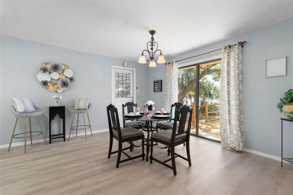 Chandelier, Dining room, Interior, Pendant Lights, Wood Texture Flooring