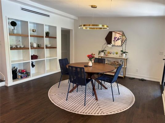 Dining room, Interior, Pendant Lights, Wood Texture Flooring
