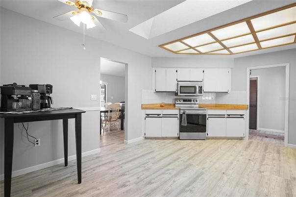 Interior, Kitchen, Stainless Steel Appliances, Wood Texture Flooring