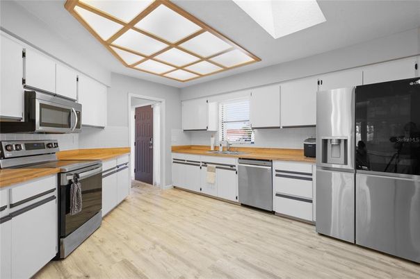 Interior, Kitchen, Stainless Steel Appliances, Wood Texture Flooring