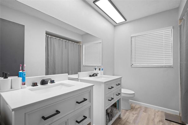 Bathroom, Dual Sink Vanities, Interior, Wood Texture Flooring