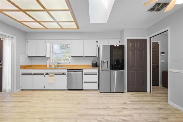 Interior, Kitchen, Stainless Steel Appliances, Wood Texture Flooring