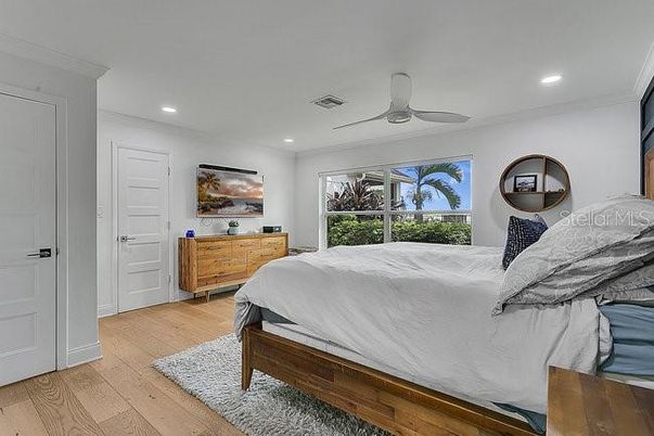 Bedroom, Interior, Recessed Lighting, Wood Texture Flooring