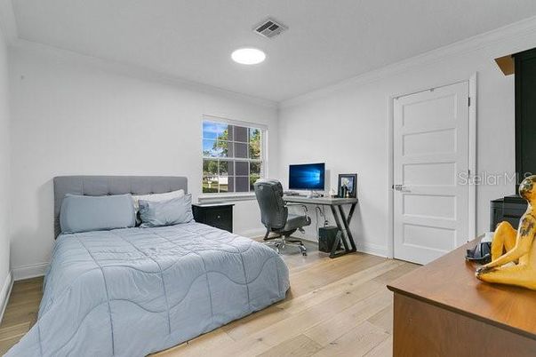Bedroom, Home Office, Interior, Recessed Lighting, Wood Texture Flooring