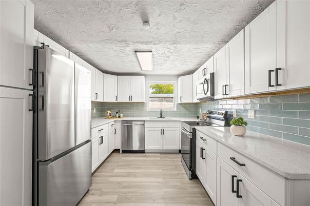 Interior, Kitchen, Stainless Steel Appliances, Wood Texture Flooring